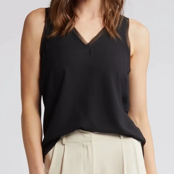 Halogen NWOT Raw Edge Hem Tank Black - Picture 2 of 9